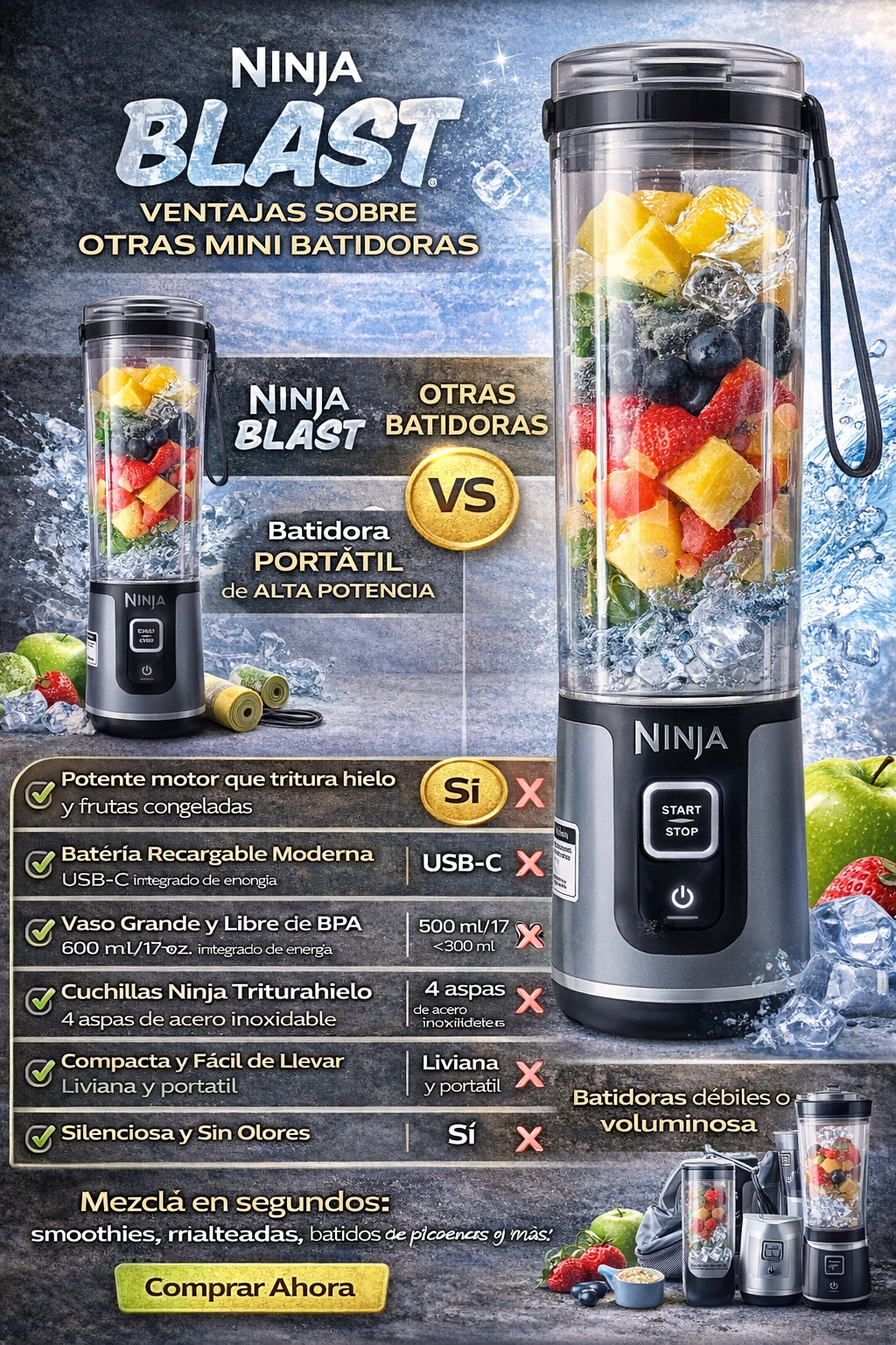 Batidora Ninja Blast | Más Portátil | Más Potencia