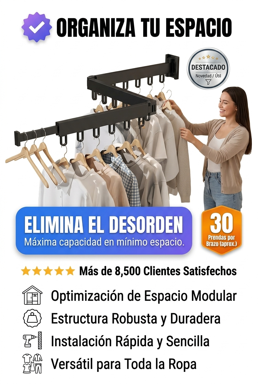 Colgador Plegable Pared Z | Ahorra Espacio | 100% Carga