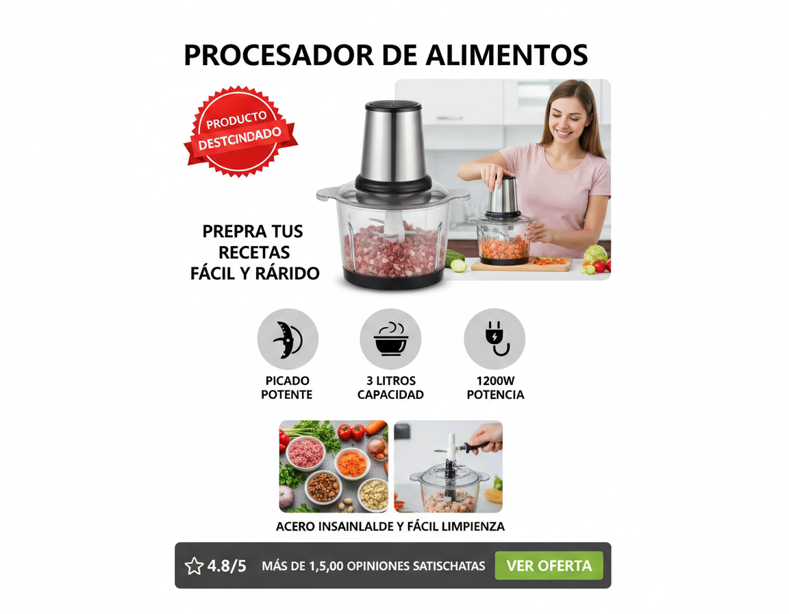 Procesador Picatodo Electrico Alimentos 3 Litros 1200w Acero