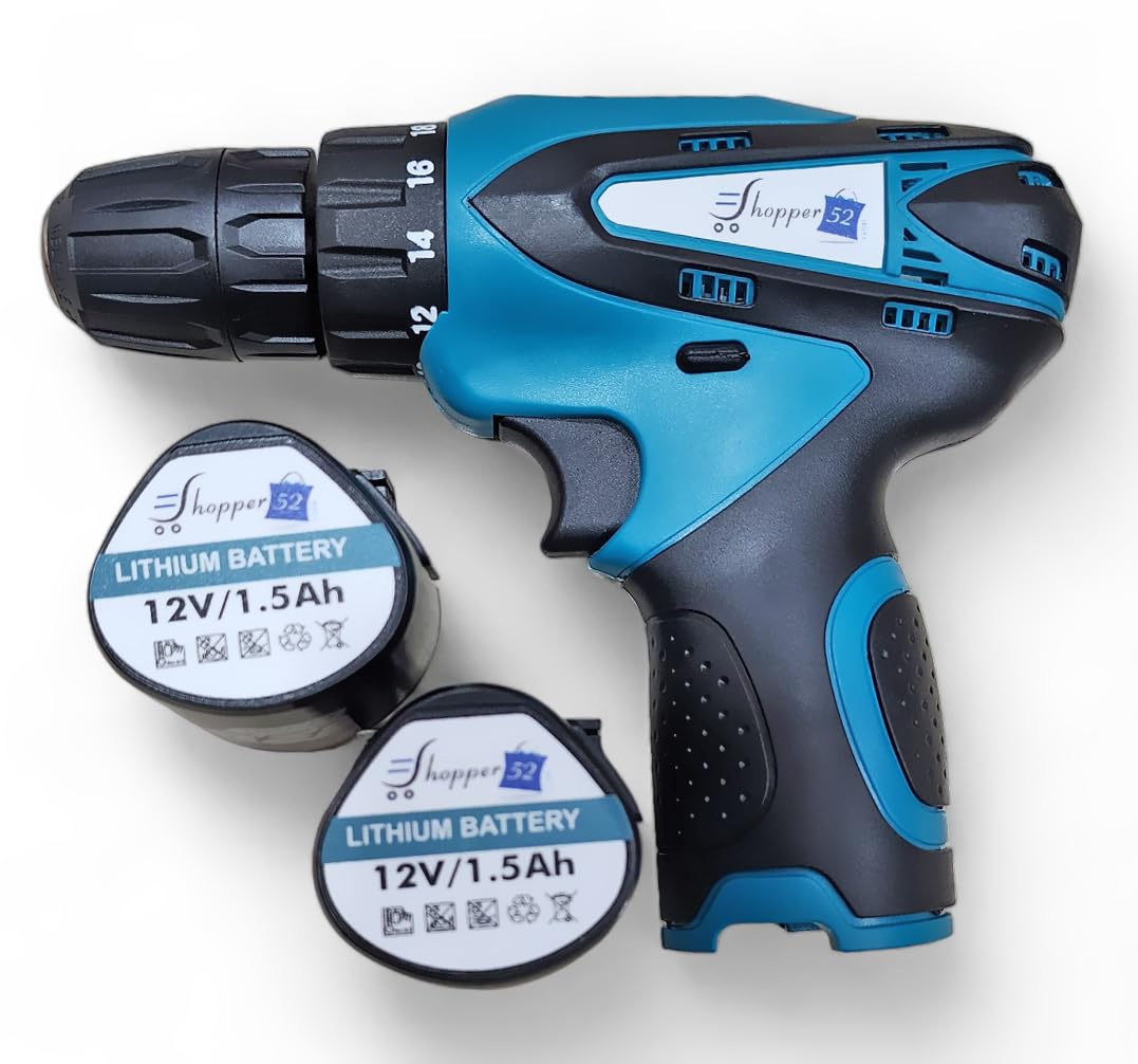 Taladro inalámbrico de 12 V | Taladro compacto para bricolaje en madera y metal | Incluye 2 baterías de iones de litio,