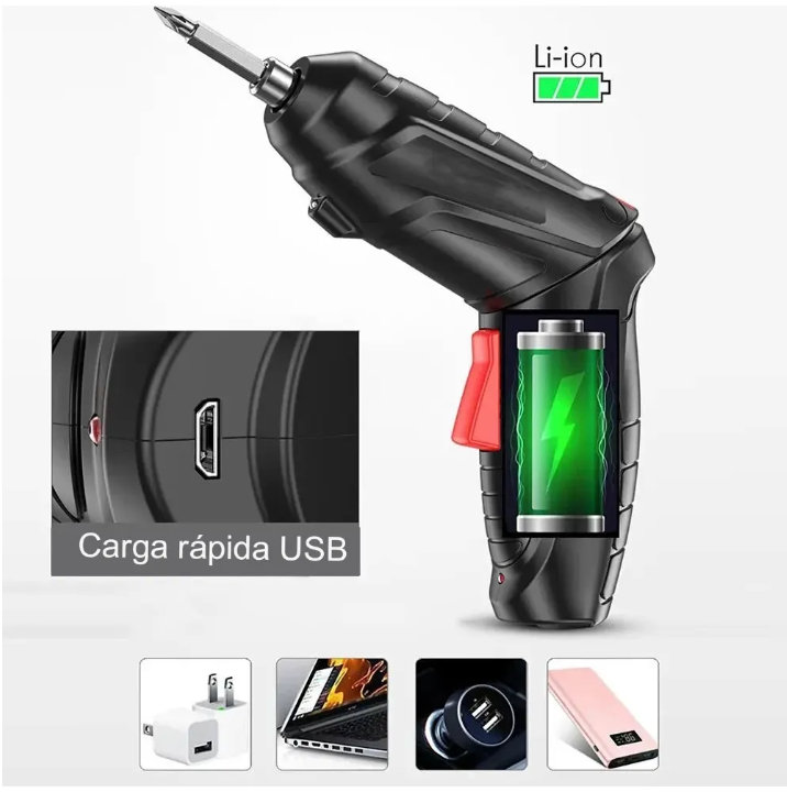 Taladro Destornillador Atornillador Eléctrico Recargable 45p Negro 5v