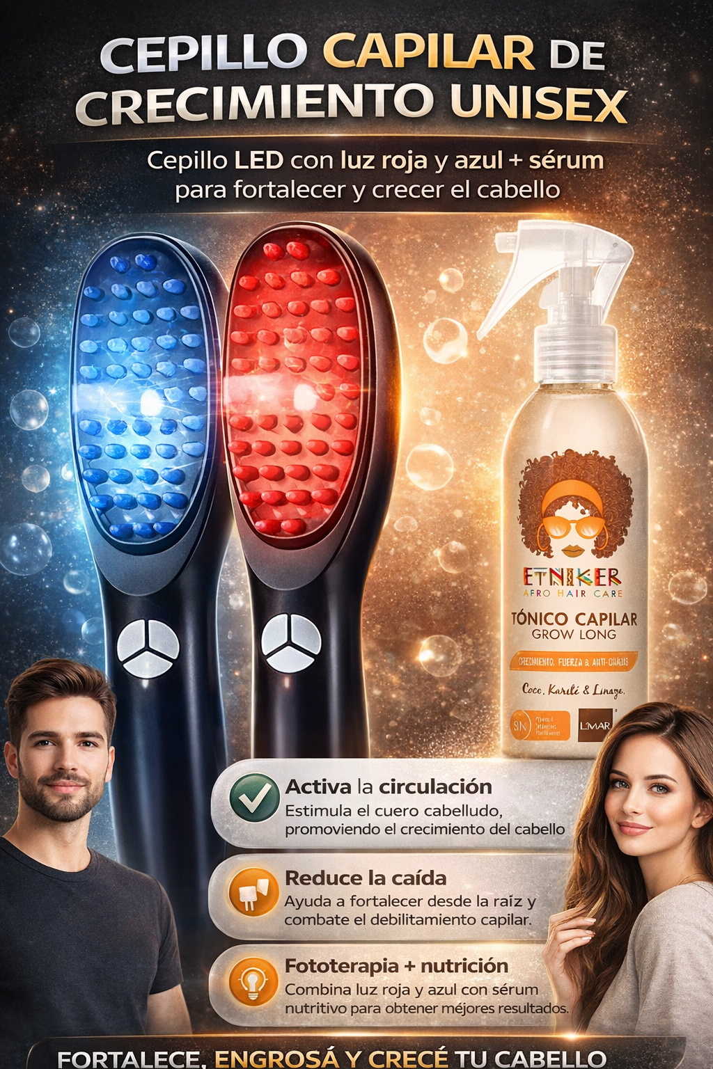Cepillo para el Cabello Fototerapia + Obsequio Tónico Capilar "Crecimiento del Cabello"
