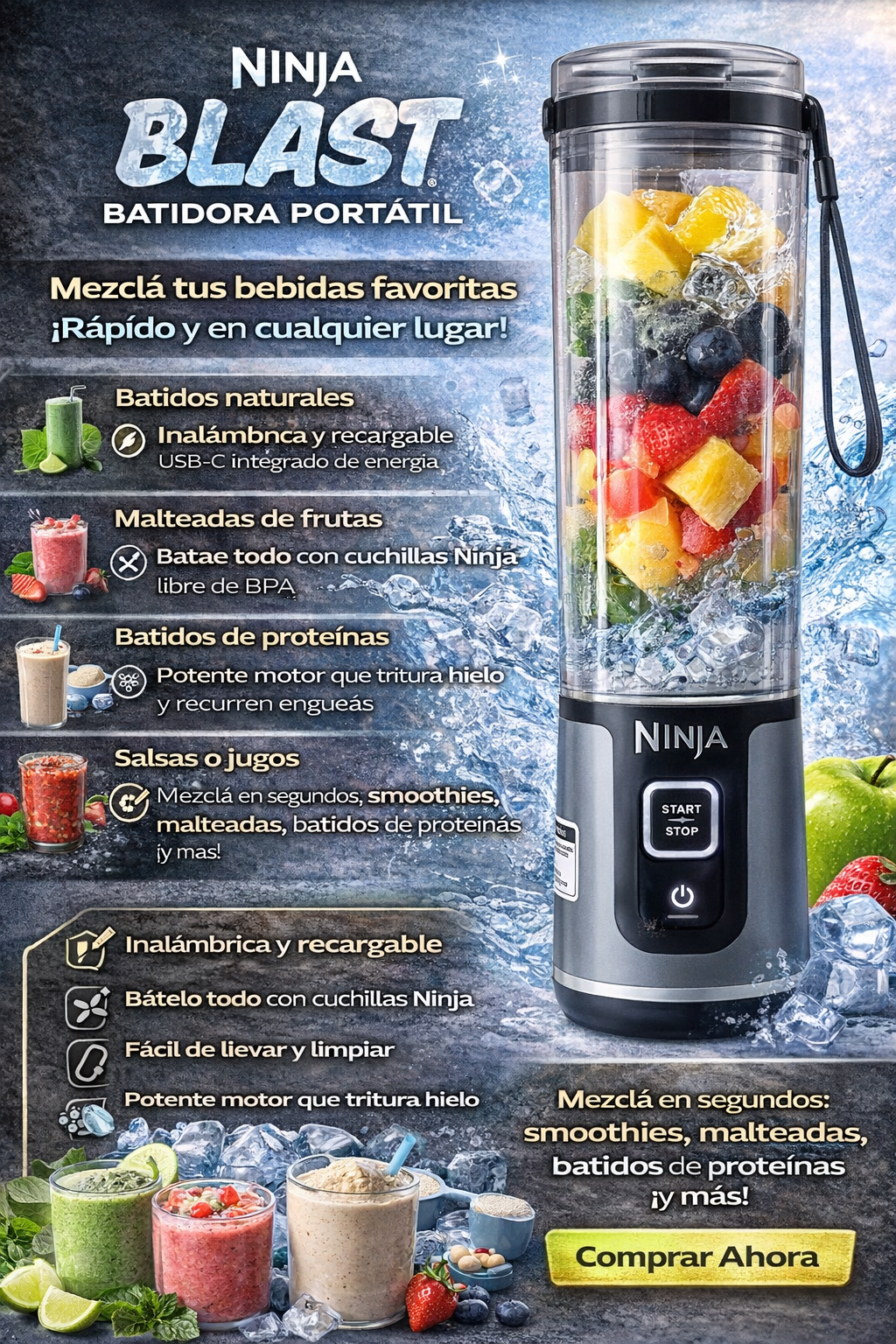 Batidora Ninja Blast | Más Portátil | Más Potencia