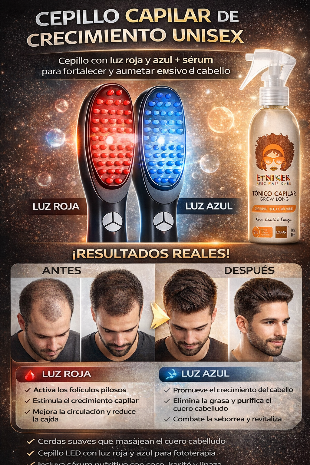 Cepillo para el Cabello Fototerapia + Obsequio Tónico Capilar "Crecimiento del Cabello"