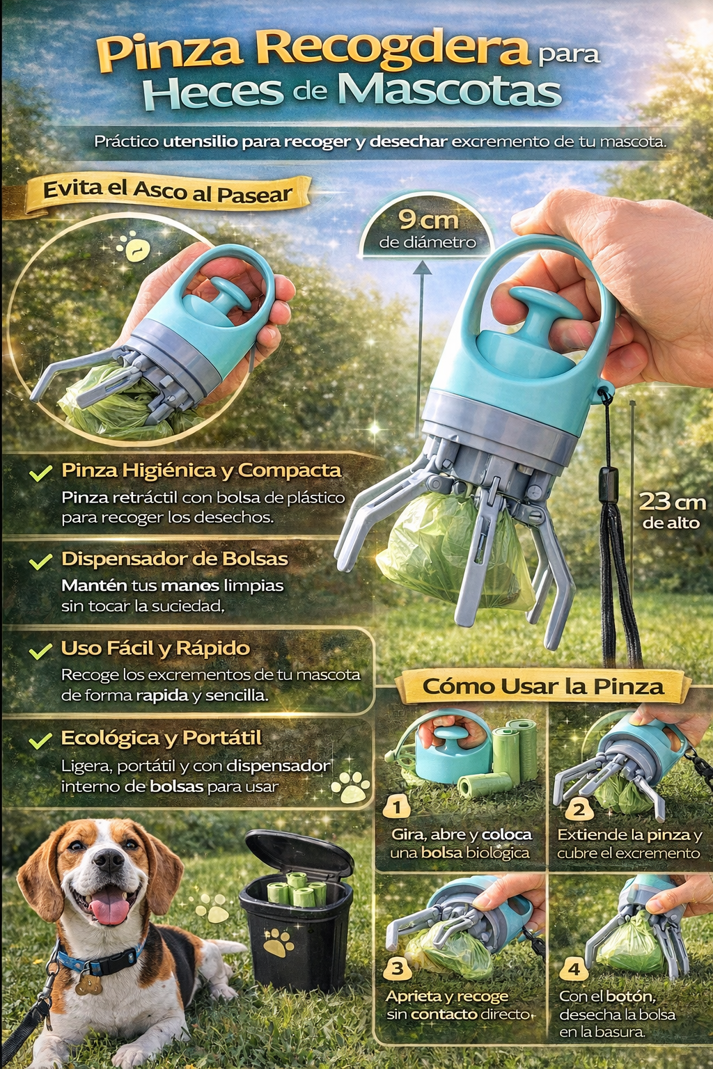 Pinza Recogedora Higiénica para Mascotas – Sin Contacto y Fácil de Usar