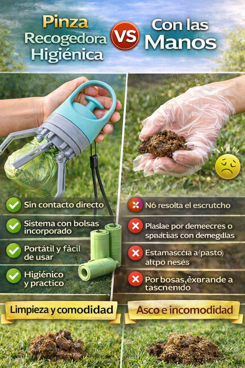 Pinza Recogedora Higiénica para Mascotas – Sin Contacto y Fácil de Usar