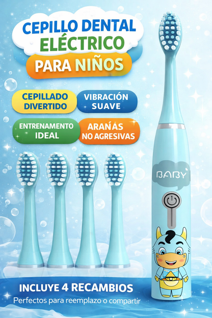 Cepillo Dental Electrico Infantil con 4 Cabezales Intercambiables