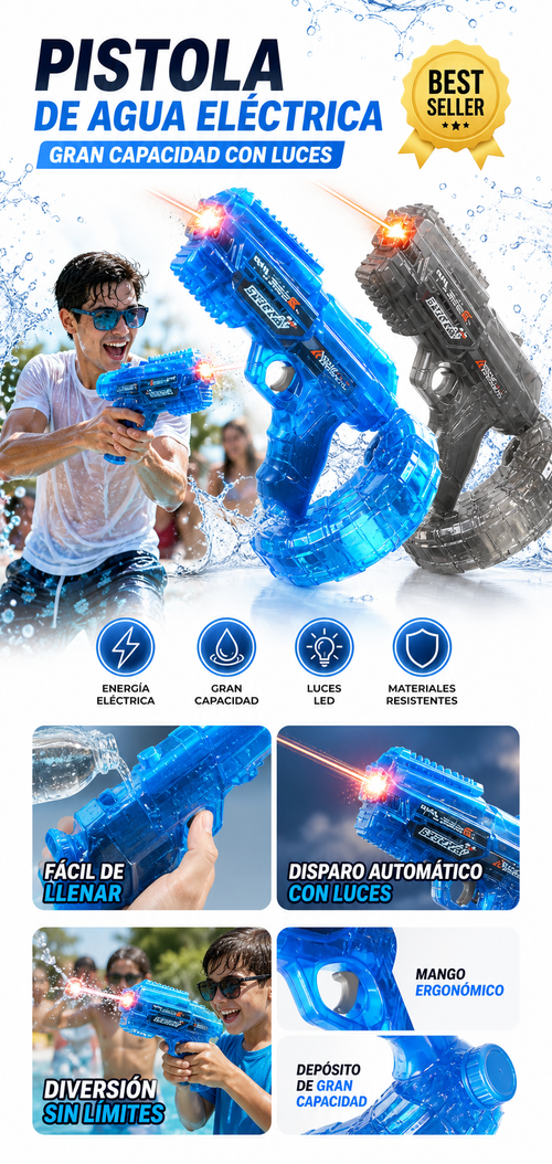 Pistola De Agua Eléctrica Gran Capacidad Con Efectos De Luz HUIQIBAO
