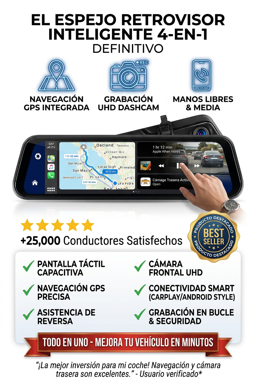 Espejo retrovisor 4 en 1 Pantalla Táctil