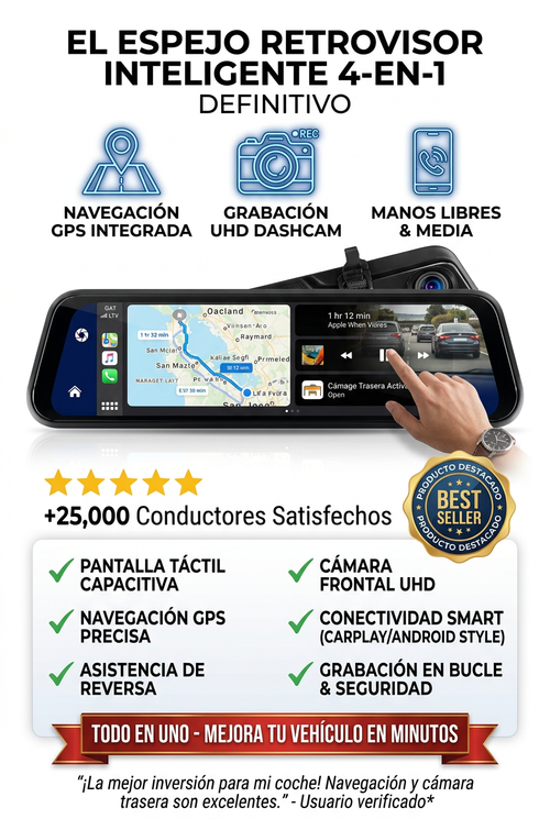Espejo retrovisor 4 en 1 Pantalla Táctil
