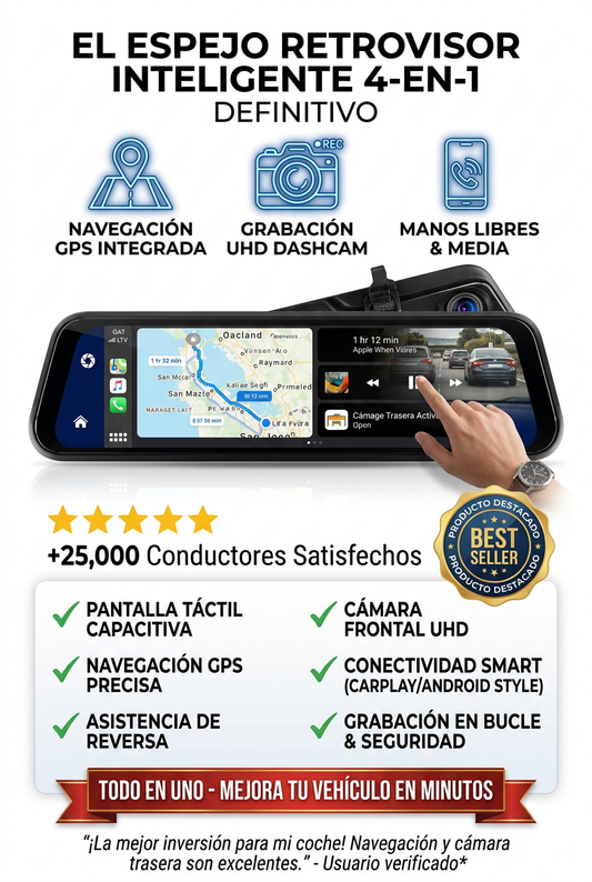 Espejo retrovisor 4 en 1 Pantalla Táctil