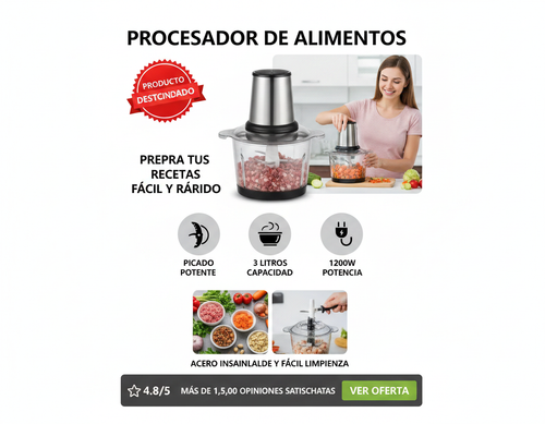 Procesador Picatodo Electrico Alimentos 3 Litros 1200w Acero