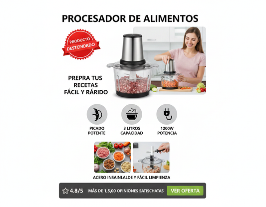 Procesador Picatodo Electrico Alimentos 3 Litros 1200w Acero