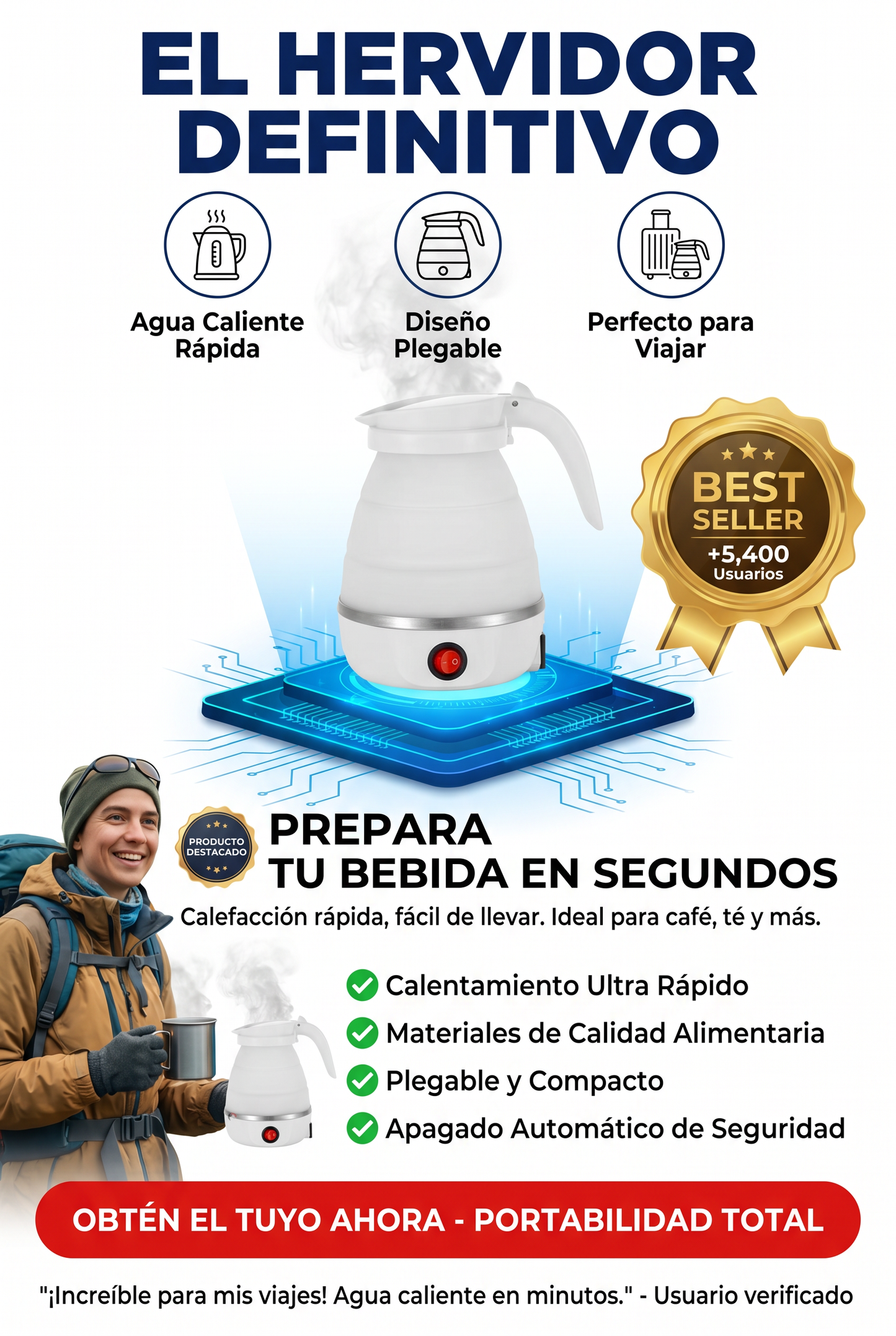 Calentador Eléctrico Plegable Portable Hervidor De Liquido