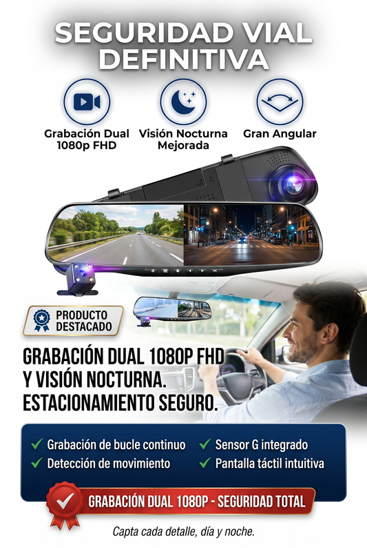 Cámara De Espejo Retrovisor Dvr 1080p Fhd Dual