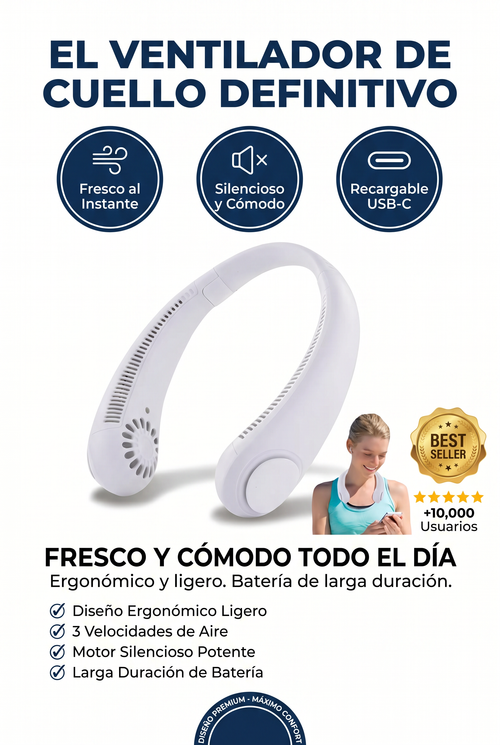 Ventilador Cuello Portatil Silencioso Ergonomico Recargable