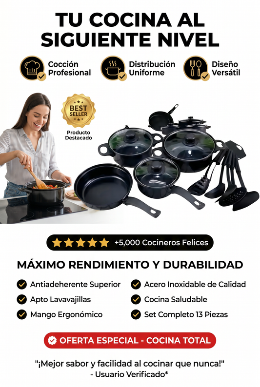 Baterías De Cocina 13 Piezas Negro Acero Inoxidable