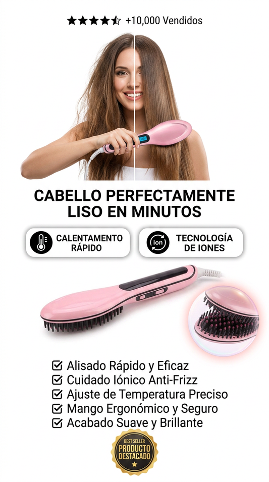 Cepillo Alisador Plateado | Control de Temperatura