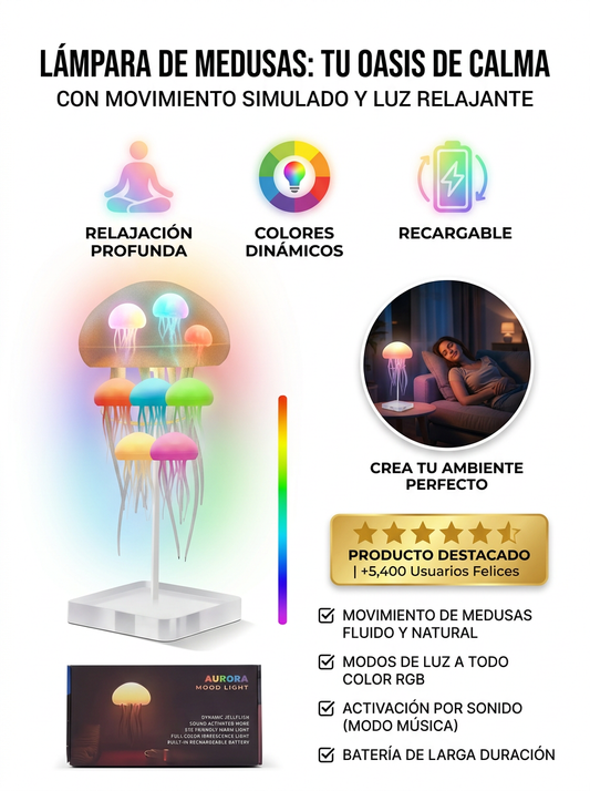 Lámpara medusa con movimiento simulado y efecto de luz relajante