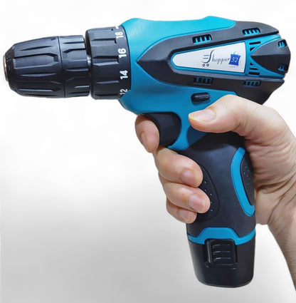 Taladro inalámbrico de 12 V | Taladro compacto para bricolaje en madera y metal | Incluye 2 baterías de iones de litio,
