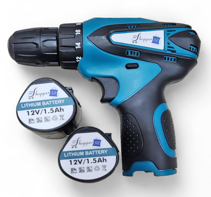 Taladro inalámbrico de 12 V | Taladro compacto para bricolaje en madera y metal | Incluye 2 baterías de iones de litio,